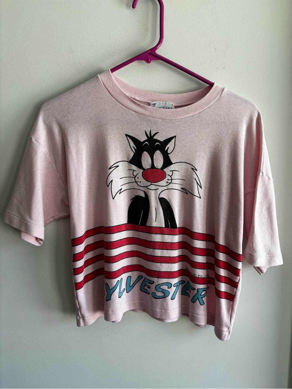 Warner Bros. Pink Sylvester Cartoon Tee with Red Stripes (vintage)